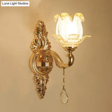Gold Glass Flower Wall Lamp With Retro Style And Crystal Draping