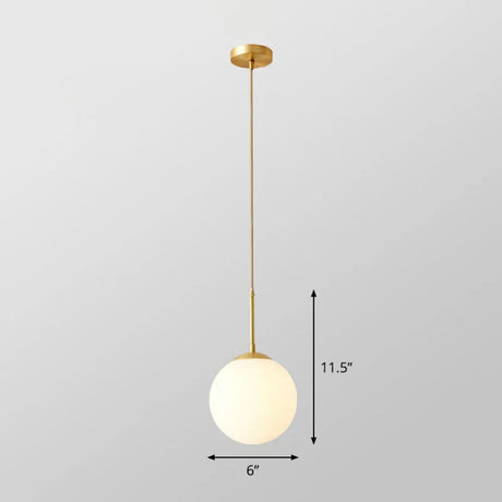 Gold Globe Pendant Light - Cream Glass 1-Light Simplicity Hanging Fixture / 6’ Cord