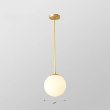 Gold Globe Pendant Light - Cream Glass 1-Light Simplicity Hanging Fixture / 8’ Downrods