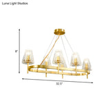 Gold Gridded Crystal Island Pendant Light With 6 Traditional Bulbs For Dining Room