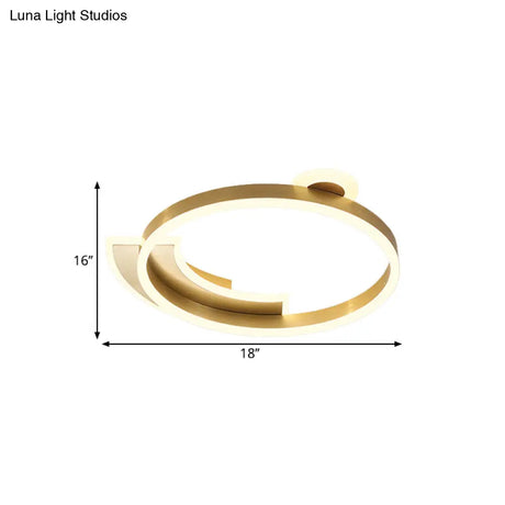 Gold Halo Ring Led Flushmount Ceiling Lamp - Modern Metal Dining Hall Lighting 18’/26’ Width