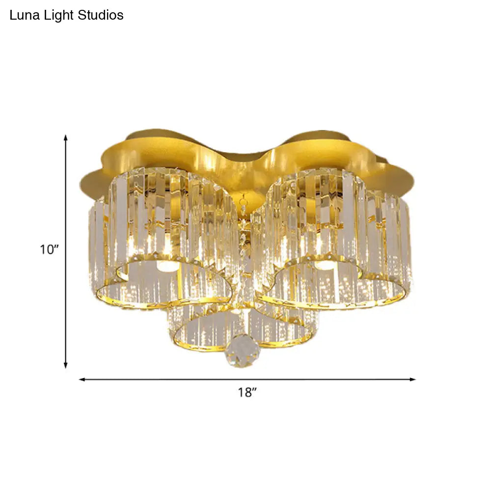 Gold Heart Crystal Ceiling Light Fixture With Flush Mount - Simplicity Design 3/4 Bulbs For Bedroom