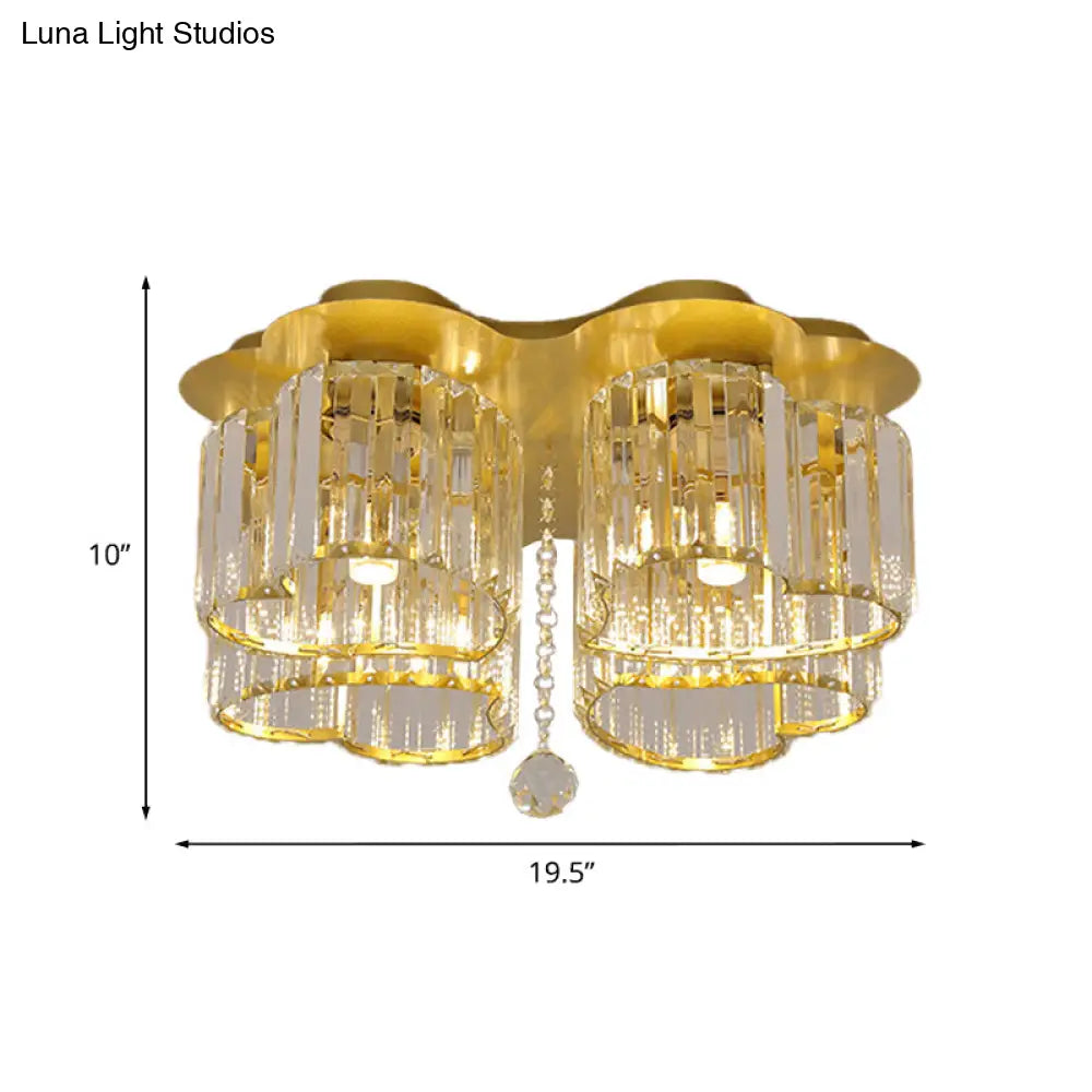 Gold Heart Crystal Ceiling Light Fixture With Flush Mount - Simplicity Design 3/4 Bulbs For Bedroom