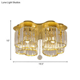 Gold Heart Crystal Ceiling Light Fixture With Flush Mount - Simplicity Design 3/4 Bulbs For Bedroom