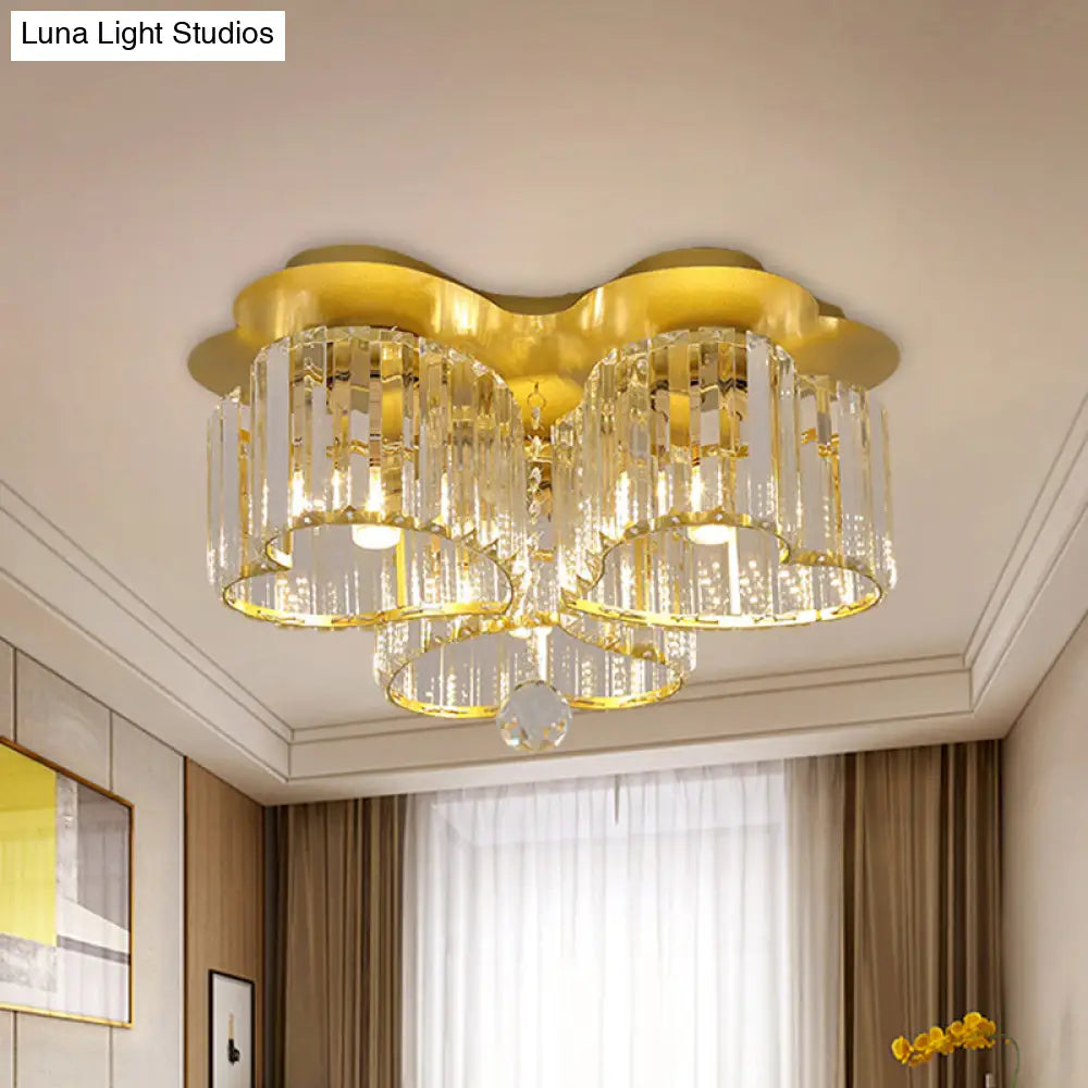 Gold Heart Crystal Ceiling Light Fixture With Flush Mount - Simplicity Design 3/4 Bulbs For Bedroom