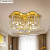 Gold Heart Crystal Ceiling Light Fixture With Flush Mount - Simplicity Design 3/4 Bulbs For Bedroom