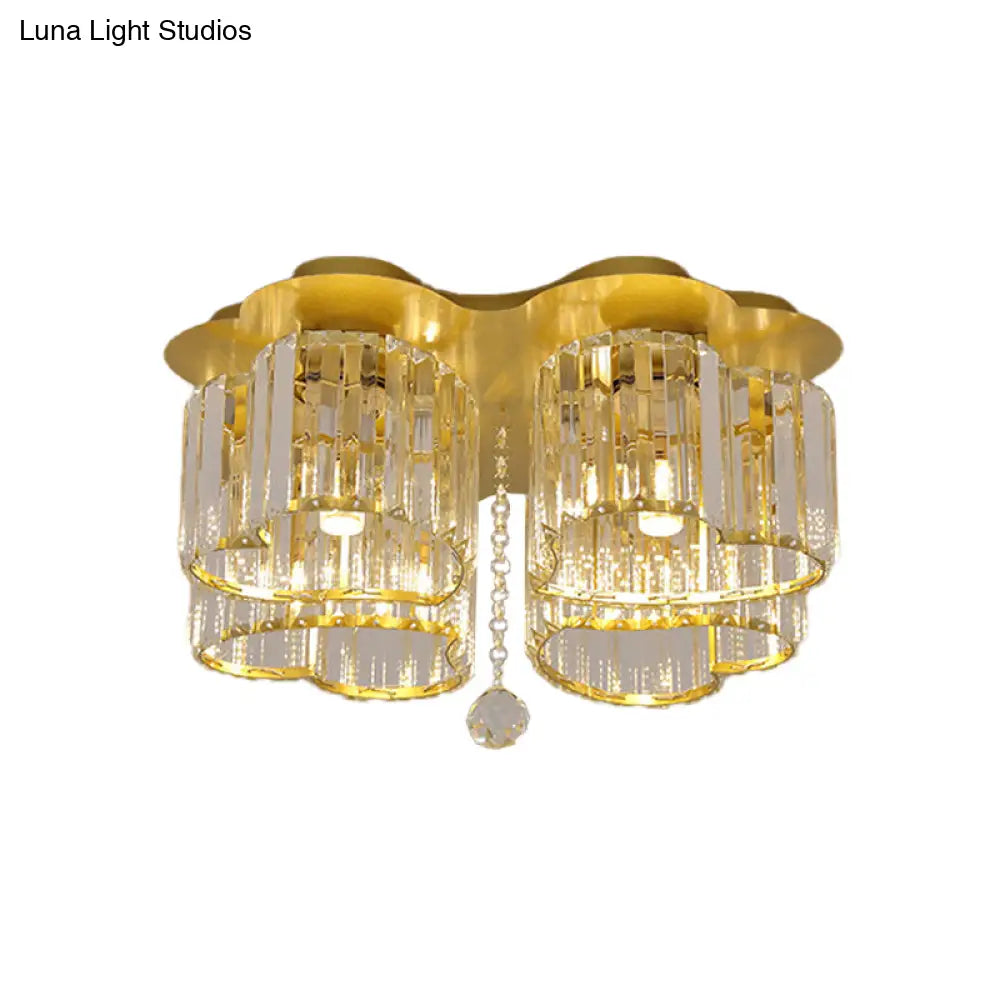 Gold Heart Crystal Ceiling Light Fixture With Flush Mount - Simplicity Design 3/4 Bulbs For Bedroom