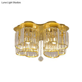 Gold Heart Crystal Ceiling Light Fixture With Flush Mount - Simplicity Design 3/4 Bulbs For Bedroom