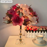 Gold Industrial Living Room Crystal Nightstand Lamp With Floral Night Lighting