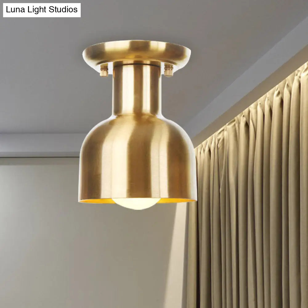 Gold Industrial Metallic Semi Flush Mount Light - 1 Bulb Hall Fixture