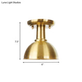 Gold Industrial Metallic Semi Flush Mount Light - 1 Bulb Hall Fixture