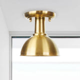 Gold Industrial Metallic Semi Flush Mount Light - 1 Bulb Hall Fixture / B