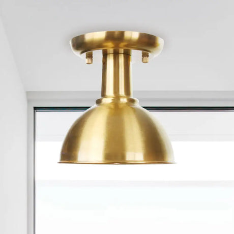 Gold Industrial Metallic Semi Flush Mount Light - 1 Bulb Hall Fixture / B