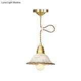 Gold Industrial-Style Scalloped Hanging Light Kit - 1 Head Ceramic Pendant Lamp Fixture