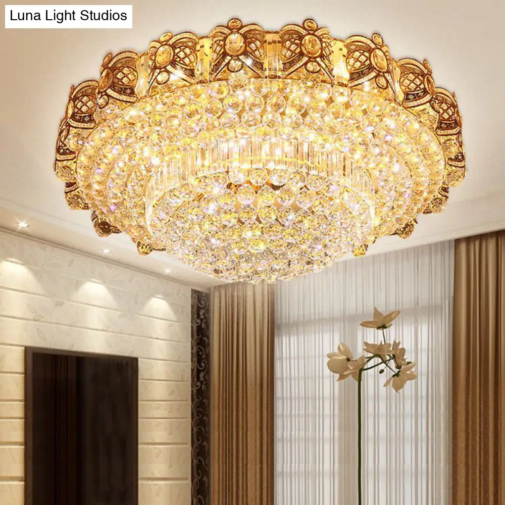 Gold Integrated Led Crystal Ceiling Flush Mount Light 16’/23.5’ Wide