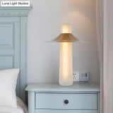 Gold Iron Flared Nightstand Lamp With Led Modern Bedside Table Lighting And White Glass Base