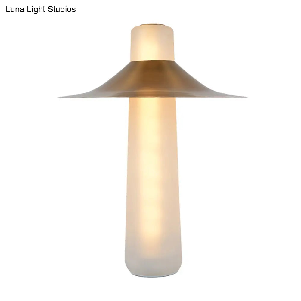 Gold Iron Flared Nightstand Lamp With Led Modern Bedside Table Lighting And White Glass Base