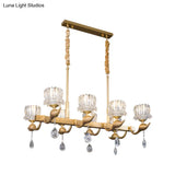 Gold Island Chandelier With Crystal Draping And 8-Head Floral Design For Contemporary Dining Room