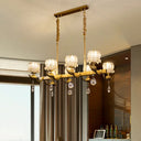 Gold Island Chandelier With Crystal Draping And 8-Head Floral Design For Contemporary Dining Room