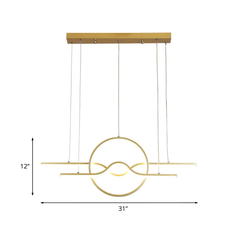 Gold Island Led Pendant Light With Modern Wavy Design For Dining Area