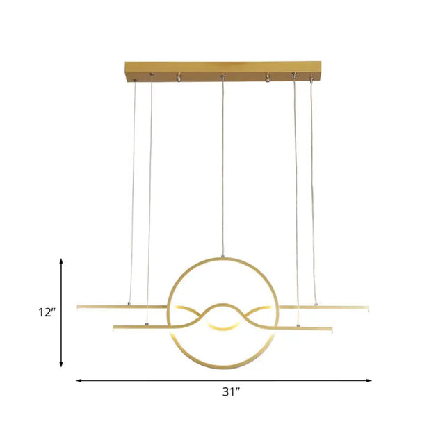 Gold Island Led Pendant Light With Modern Wavy Design For Dining Area