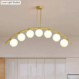 Gold Island Pendant With Clear/White Shade And Curvy Design - Perfect For Modern Kitchens (3/5/7