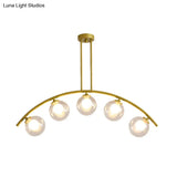 Gold Island Pendant With Clear/White Shade And Curvy Design - Perfect For Modern Kitchens (3/5/7