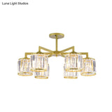 Gold K9 Crystal Cylinder Semi Flush Postmodern Ceiling Mount - 3/6 Bulb Living Room Fixture