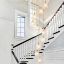 Gold Lattice Glass Staircase Pendant - Bell Shade 10-Head Simplicity Multi Light Gold
