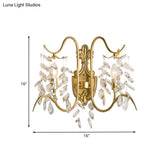 Gold Leaf Crystal Drip Sconce Light - 2 Lights Wall Fixture For Guest Room Lighting