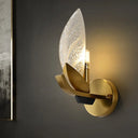 Gold Leaf Wall Light With Frosted Textured Glass 1 Bulb Colonial-Style Mount