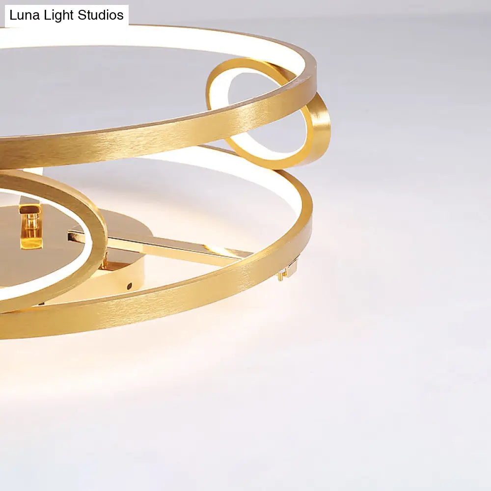 Gold Led Acrylic Ceiling Light Fixture For Living Room Tiered Semi Flush Mount 18’/23.5’ Wide