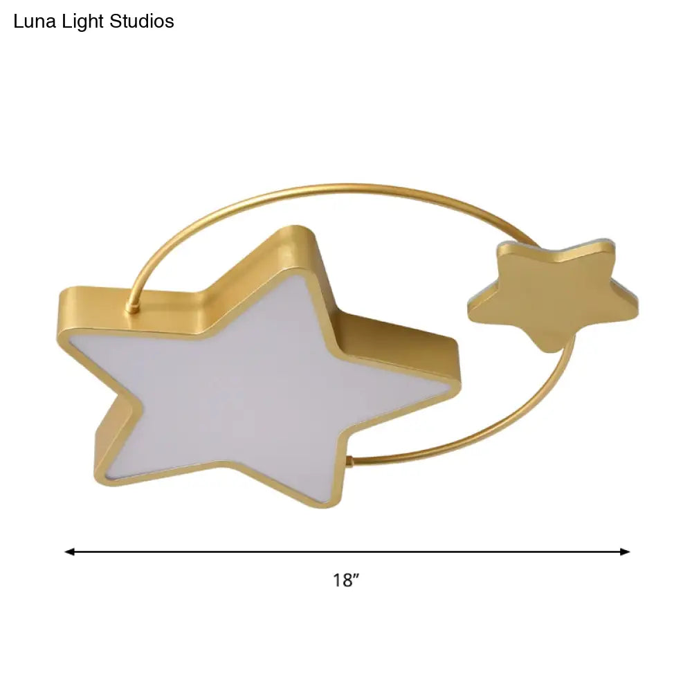 Gold Led Ceiling Flush Mount For Modern Sleeping Room: Star Metallic Fixture