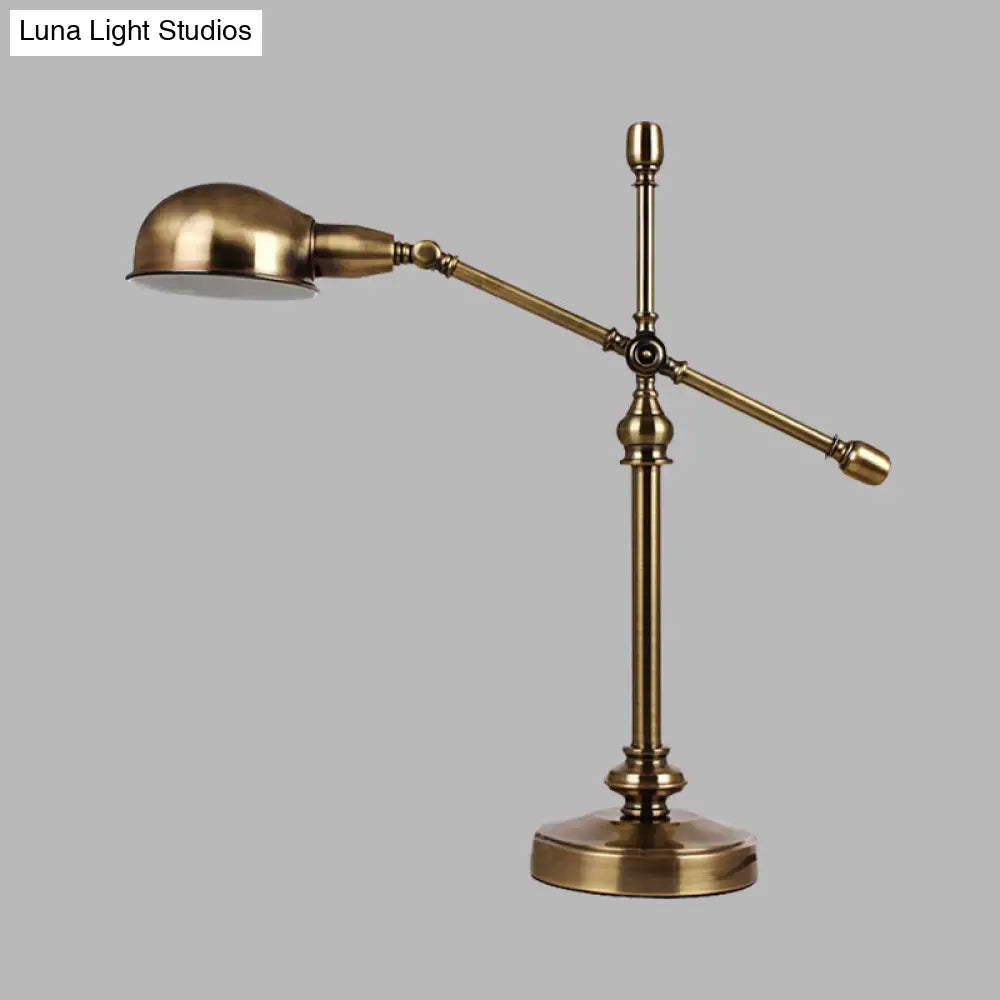 Gold Led Countryside Dome Desk Light With Rotatable Crossing Arm - Metal Table Lamp