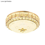 Gold Led Crystal Block Flushmount: Contemporary Drum Living Room Lighting