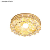 Gold Led Crystal Ceiling Lamp: Minimal Round/Square Design With Flower Shade
