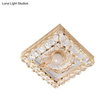 Gold Led Crystal Ceiling Lamp: Minimal Round/Square Design With Flower Shade