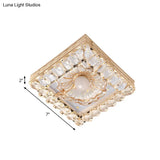 Gold Led Crystal Ceiling Lamp: Minimal Round/Square Design With Flower Shade