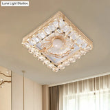Gold Led Crystal Ceiling Lamp: Minimal Round/Square Design With Flower Shade