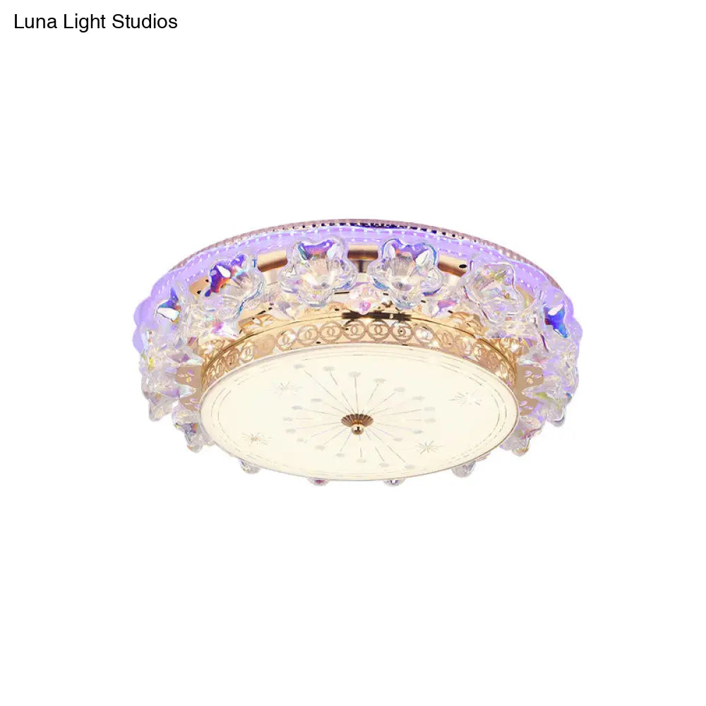 Gold Led Crystal Ceiling Light With Star Design - Simple And Stylish Flush Mount Fixture