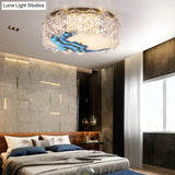 Gold Led Crystal Flush Ceiling Light: Hand - Painted Drum Design Modern Bedroom Fixture
