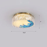 Gold Led Crystal Flush Ceiling Light: Hand - Painted Drum Design Modern Bedroom Fixture / Wavy