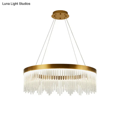 Gold Led Crystal Icicles Chandelier - 16’’/23.5’’/31.5’’ Dia Simple Ring Design Bedroom