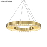 Gold Led Crystal Inserted Hanging Lamp: Minimalistic Dining Room Ceiling Chandelier
