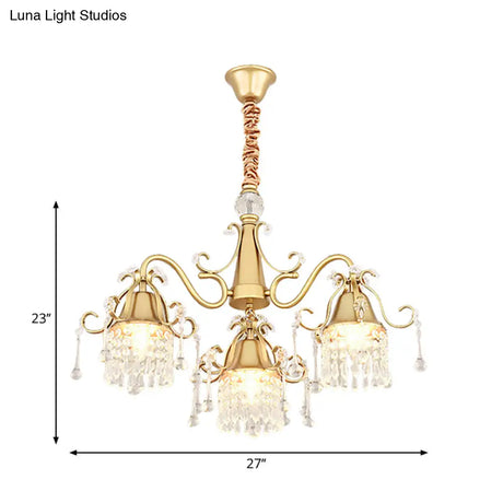 Gold Led Crystal Pendant Chandelier - Mid-Century Branch Design For Living Room