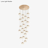 Gold Led Crystal Staircase Ceiling Light With Ball Shade