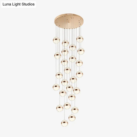 Gold Led Crystal Staircase Ceiling Light With Ball Shade