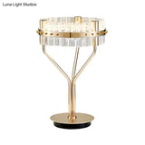 Gold Led Desk Light - Contemporary Crystal Night Table Lamp