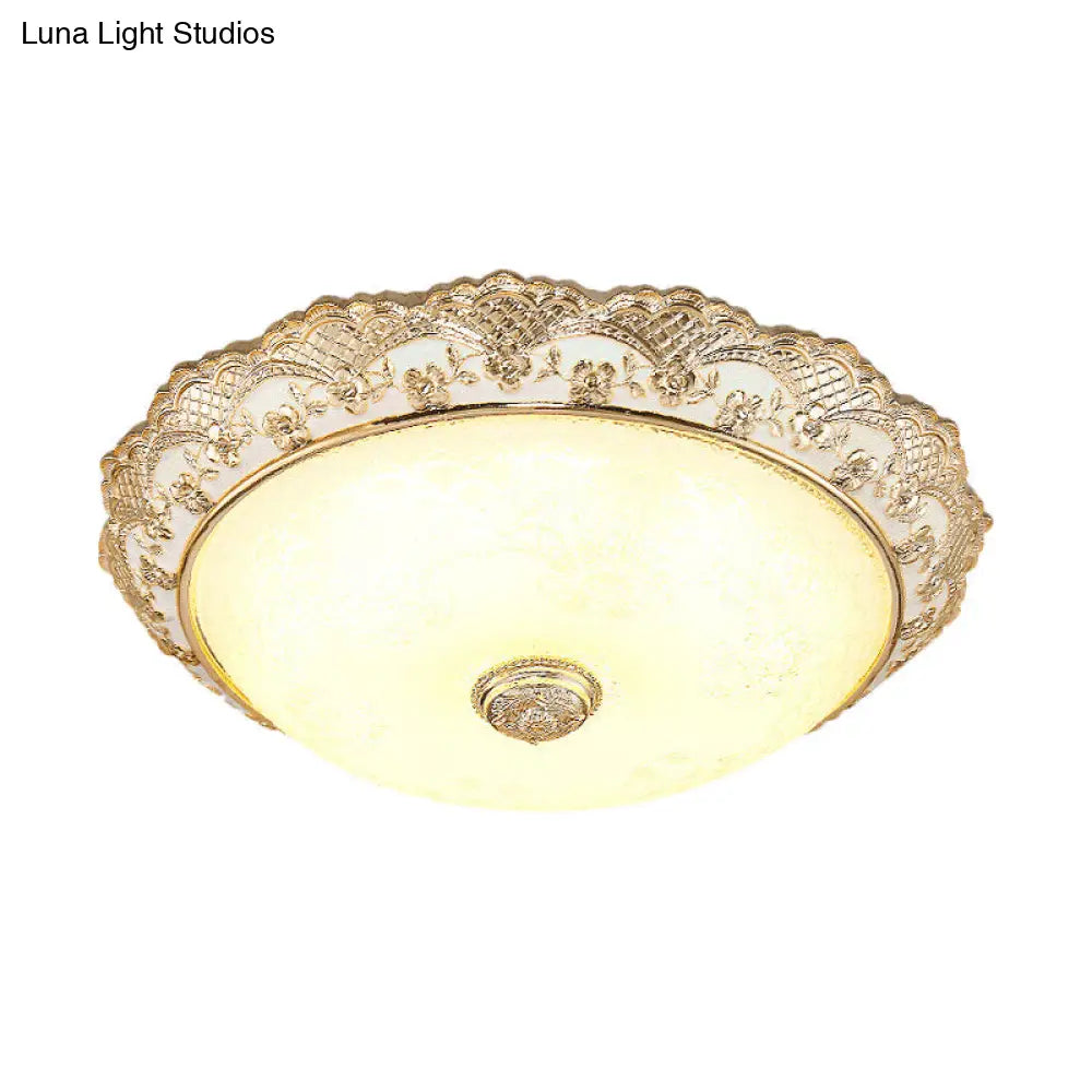 Gold Led Flush Mount Ceiling Light With Traditional Cream Glass Dome Design – Perfect For Bedroom