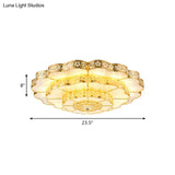 Gold Led Flush Mount Fixture With Crystal Flower Shade - Contemporary Bedroom Ceiling Lamp